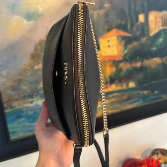 Furla Black Leather Crossbody with Gold Chain Detail - Picture 8 of 9